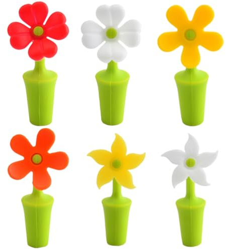 CALLARON 6pcs Silicone Wine Bottle Stoppers Flower Bottle Plug Airtight Seal Easy Operation Unique Appearance for Home Bar Random Style