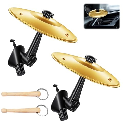 Auto Schlagzeug, 2 Stück Mini Becken Schlagzeug Auto mit Schlagbar(Gold) | Autos Crash Becken, Drum Cymbals für Auto, Schlagzeugs Autos Deko für Alle Arten von Fahrzeugen Schlagzeuger Musikliebhaber