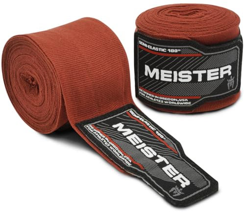 Meister Erwachsene 180 Zoll (457cm) Semi-Elastische Handbandagen für MMA & Boxen (Paar) - Braun