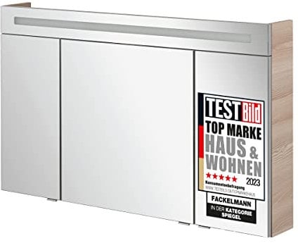FACKELMANN Spiegelschrank B.CLEVER/dreitürig/Alibertschrank mit gedämpften Scharnieren/Maße (B x H x T): ca. 120 x 71 x 16 cm/Möbel fürs Bad/Korpus: Braun hell