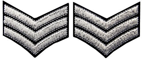 Militär Uniform Chevrons Sergeant Stripes Armee Embroidered Waffen Emblem Eisen auf Nähen auf Schulter Flecken, Silber, 2 Stk