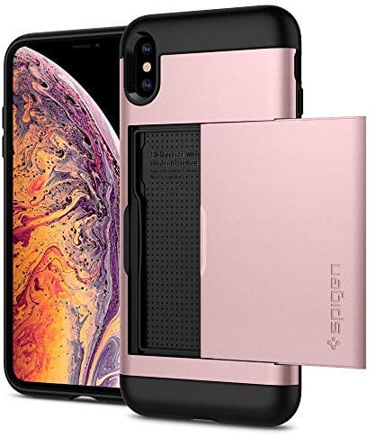 Spigen 065CS24843 Slim Armor CS Compatible with iPhone XS Max Case, 2-Piece Card Slot TPU Layer + PC Back Cover Protective Case Rose Gold