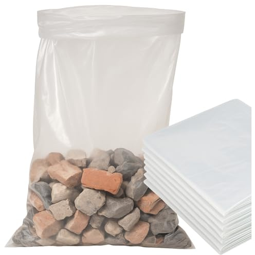 Harmadon Schuttsäcke 120L - Bauabfallsäcke 25 Stück - Langlebige Steinsäcke Transparent - Müllsäcke für Steine, Bauschutt - Gartenabfallsäcke - für Bauarbeiter und Heimwerker (70x120cm)