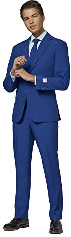 OppoSuits Herren Navy Royale Lining Business-Anzug Hosen-Set, Marineblau mit Flaminguy-Design, 48