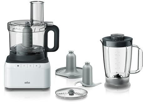 Braun Robot de cuisine PureEase FP 3131 avec mélangeur de 1,2 L et bol de 2,1 L, facile à utiliser, rapide et intuitif, deux vitesses plus d'impulsions, design compact, EasyClick System, blanc