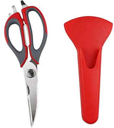 Kitchen Professional Scissors, Stainless Steel Multifunction Food Scissors Bottle Opener Detachable Cooking Shears for Meats, Herbs, Poultry Bones, Fish Scale, Vegetables, BBQ (Red)