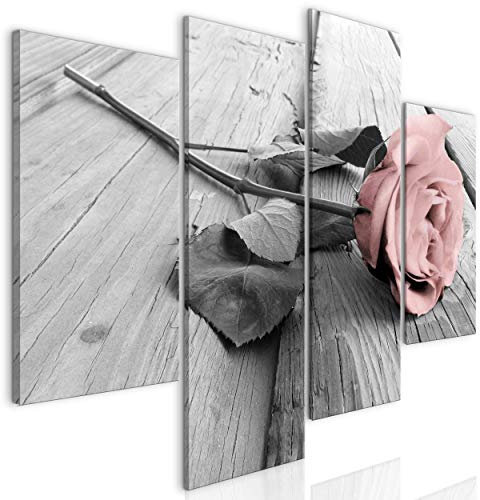 decomonkey Bilder Set Blumen Rose 126x98 cm 4 Teilig | Leinwandbilder Bild auf Leinwand Vlies Wandbild Kunstdruck Wanddeko Wand Wohnzimmer Wanddekoration Deko Modern Schwarz-weiß