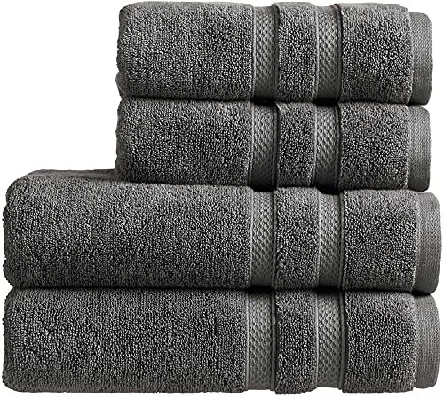 Christy Chroma Bath Towel Set | Set of 4 | 2 Bath 2 Hand | Highly Absorbent Heavyweight 675GSM | Bold and Bright | Soft Smooth Bathroom Shower Towels | 100% Cotton | Sustainably Made | Ash Grey