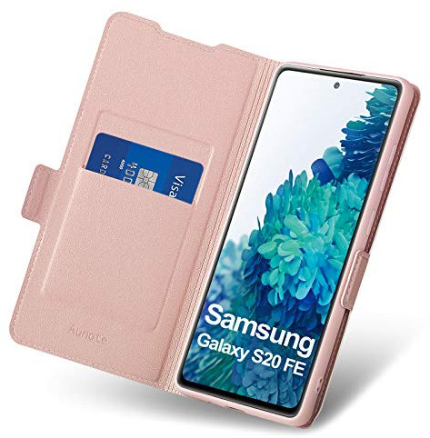 Aunote Hülle für Samsung Galaxy S20 Fe, Handyhülle Samsung S20 Fe, Schutzhülle/Klapphülle, S20 Fe Hülle klappbar, Handy Hülle S20 Fe, Tasche Leder Etui Flip Smartphone Cover Case. 4G/5G Rosegold