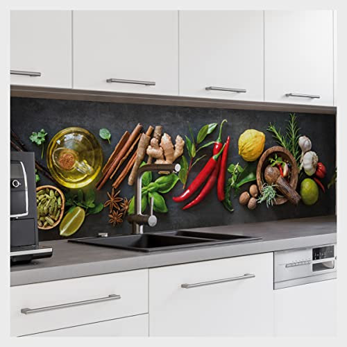 mySPOTTi Fixy - Selbstklebende Küchenrückwand (einfache Montage, alle Untergründe, Premium Digitaldruck)(280 x 60 cm, Fresh Spice)