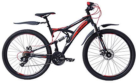 27,5 Zoll Kinder Jungen Mädchen Fahrrad Kinderfahrrad Jungenfahrrad Mountainbike MTB Rad Bike 18 Gang Shimano Fully Federgabel Scheibenbremse mechanisch Oberon Schwarz Rot