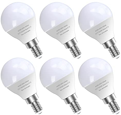 GOSCHE 6 Pack Bright Ceiling Fan Light Bulbs, 60 Watt Equivalent, E12 Led Bulb, A15 Shape Candelabra Base Chandelier Light Bulb, 120V Small Bulb, Non-Dimmable, Daylight 5000K, 6 Pcs