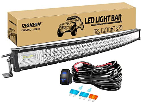 RIGIDON Wasserdicht Gebogene led lampe, 42 Zoll 105cm 540W Led lichtleiste kfz mit 12v kabelbaum kit, Offroad beleuchtung für Auto SUV ATV, UTV, LKW 4x4, Fahrzeuge, 6000K Weiß led nebelscheinwerfer