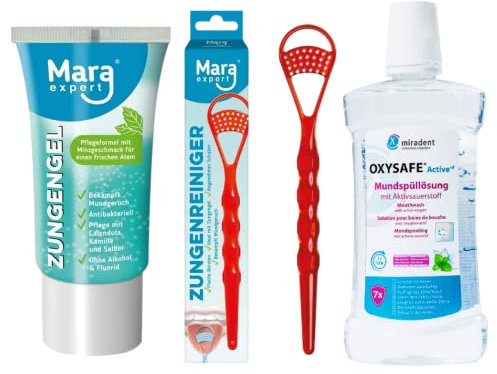 Mundhygiene Set I Mundspülung + Zungenreiniger + Zungengel I Medizinisches Mundwasser gegen Zahnfleischentzündung | Zungenschaber mit Zungenbürste | Mundgeruch bekämpfen (3er-Set)
