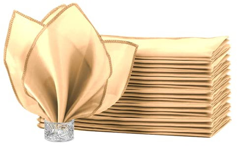 HEMEIREN 12er-Set Stoffservietten Faltbar Waschbar, Serviettentuch 51x51 cm Hochwertige Satinstoffoptik,Champagner