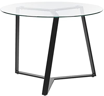 Table à Manger Moderne Ronde Glamour ⌀ 100 cm 4 Places en Verre Trempé Plateau Noir Kebri