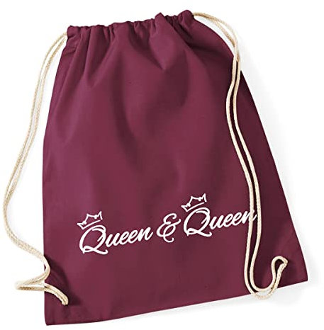 HUURAA Turnbeutel Queen & Queen Krone Rucksack Baumwolle 12 Liter mit Motiv Hochzeits Geschenk Idee für Freunde und Familie