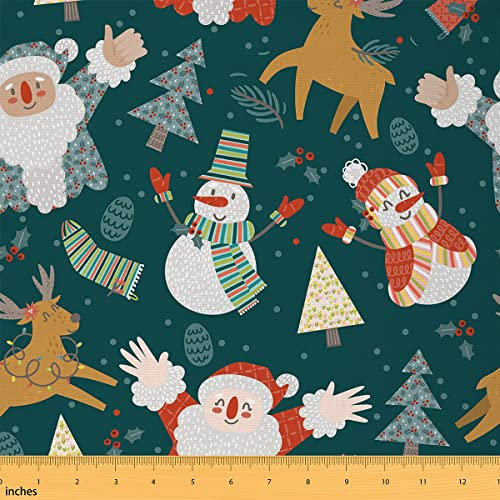 Niedlicher Schneemann Stoff Meterware Weihnachten Elch Polsterstoff Weihnachten Karikatur Santa Claus Schneeflocken Baum Dekostoff Kawaii Hirsch Drinnen Draußen Stoff Rot Blau 184 x 150 (HxB)