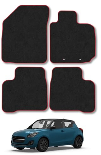 Suzuki Swift (2017-2021) Carpet Car Mats | Red Edge Trim Tailored Fit Floor Mats Full Coverage Protection Accessories Easy Clean Anti Slip Made in the UK