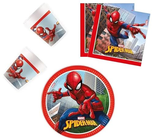 ILS I LOVE SHOPPING Spider-Man Kit de fête 8 personnes avec 8 assiettes, 8 verres et serviettes - Spiderman