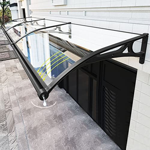 Vordach für Haustür mit Großem Waschbecken aus Aluminiumlegierung,Haustürvordach Fenstermarkise,Polycarbonat Rundbogenvordach,Beidseitiger Abfluss,für Balkon-Traufe-Garten (100x220cm/39 x87)