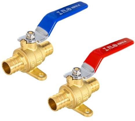 EFIELD ASTM F1807 Crimp-Pex-Kugelhahn aus Messing, mit Tropfenohr, roten und blauen Stufen, 2 Stück