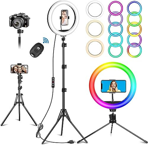 10.3 Selfie Ring Light with Stand and Phone Holder, 73 Tripod 96 RGB Mode