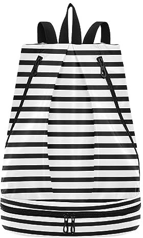 innewgogo Weiß-schwarz gestreifter Kordelzug-Rucksack für Damen und Herren, Sporttasche mit nassen und trockenen Fächern, robuster Strandrucksack, ideal für Camping, Klettern, Angeln, Reisen,
