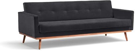 Klematisar Sofa mit Schlaffunktion 215cm – Dreisitzer auf Holzbeinen – Ausziehbare Couch fürs Wohnzimmer – Skandinavischer Stil – Steppung auf Rückenlehne