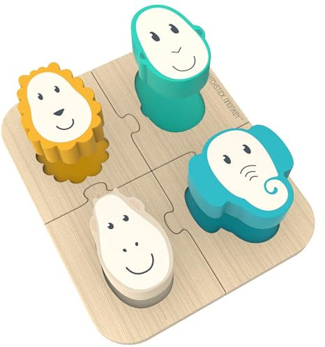 Matchstick Monkey Holz-Spielzeug 2in1 Tier-Puzzle - ab 18 Monaten - fördert spielerisch frühe Entwicklung - 4 farbige Felder passend zu den 4 Puzzleteilen aus Tierformen