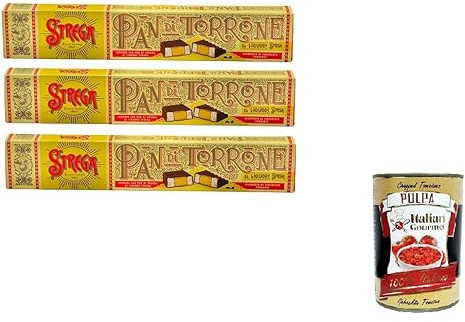 Italian Gourmet Strega di Torrone torrone morbido 3 x 150g Nougatbrot | Dolce italiano festivo, weiche Konsistenz, geschnitten zum Kaffee oder, Gesamtnettogewicht 450 g + Kostenlos Polpa 400g