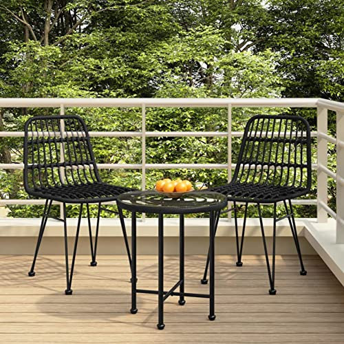 Homgoday Set da pranzo da giardino 3 pezzi rattan sintetico nero, sedia tavolo cucina esterno terrazza patio balcone mobili tipo 5