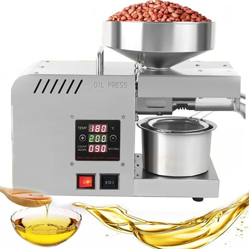 Qiang Presse à Huile De Noix électrique en Acier Inoxydable 610 Moulin à Huile De Graines Professionnelle 0-300℃ Machine Extraction Huile à Chaud/Froide,pour Domestique Commercial,110V