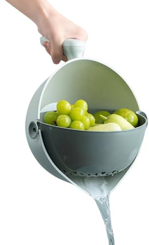 Oliver & Emilia Rotating Kitchen Colander Set 2-in-1 Plastic Strainer, Dishwasher Safe, BPA Free, Food Versatile Draining and Rinsing Tool for Pasta, Vegetables, and Rice - Efficient Water Drainage