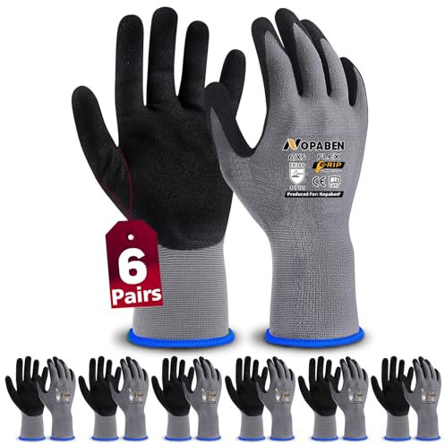 Nopaben 6 Pairs Work Gloves Men, Safety Gloves, Gardening Gloves for Women, Abrasion Resistant Nitrile Coating with Firm Grip, Multipurpose Protection Gloves, DIY, Mechanic Gloves, (X-Small - Size 6)