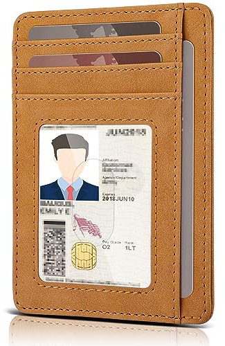 Teskyer Portefeuille Homme, Porte Carte Bancaire, Portefeuille en Cuir PU, Porte Cartes de Credit, Petit Portefeuille Homme, Protection RFID, Design Minimaliste, Marron Clair