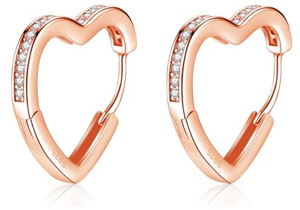 Cangall Herz Creolen Silber 925 Klein, Sterling Silber Ohrringe Damen, Hypoallergen Knorpel Schlafen Liebe Ohrringe Rose Gold Mit Zirkonia, Herzform Kreolen