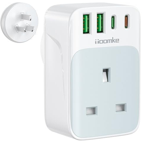 UK to Australia Plug Adapter, Australian China Travel Adapter PD 35W USB C Fast Charge with 1 UK Socket and 4 USB Ports, AU Adaptor Plug from UK for Australia New Zealand China Fiji Argentina(Type I)