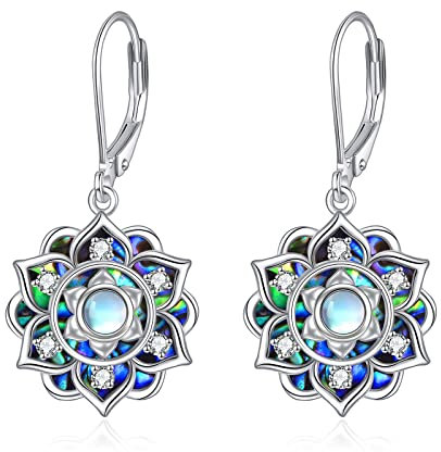 ONEFINITY Mondstein Lotus Ohrringe Sterling Silber 925 Lotus Blume Ohrhänger Yoga Schmuck Geschenke für Damen