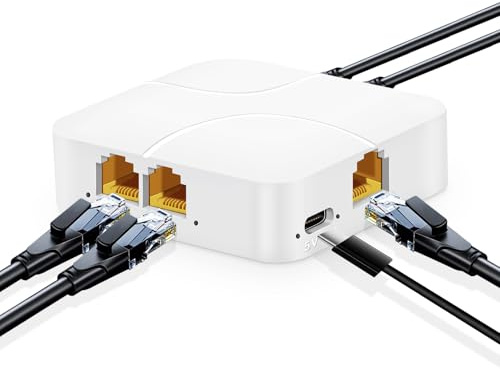 YuLinca 1 à 4 Gigabit Ethernet Splitter 100/1000Mbps, Hub Réseau RJ45 Internet LAN Répartiteur avec câble USB, pour câble Cat5/5e/6/7/8