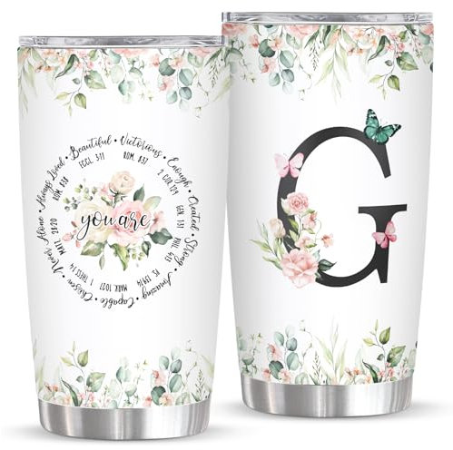 Ubdaycup Personalisierter Becher mit Initiale G, 590 ml, monogrammiertes Geschenk für Frauen, Geburtstag, Muttertag, religiöses Geschenk, personalisiertes christliches Geschenk für Frauen, Kaffeetasse