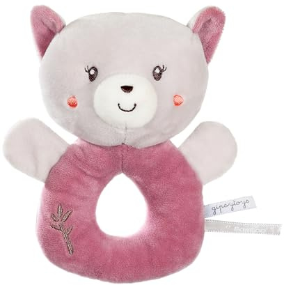 GIPSY Toys – Plüsch – Rassel Katze – Serie Bamboo – 14 cm S/Karte – Rosa und Grau – 1. Alter