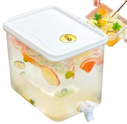 10L Drink Dispenser with Tap, Refrigerator Beverage Dispenser with Filter and Record Storage Date, Fridge Water Container with Lid for Drink, Juice, Iced Tea, Lemonade, Cold Brew