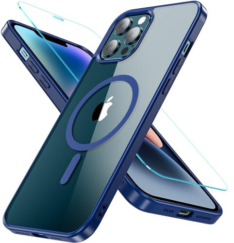 OWKEY iPhone 12 Pro Max Hülle mit Magsafe, Magnetisch Handyhülle iPhone 12 Pro Max 6,7 Zoll mit Panzerglas, [Schutz in Militärqualität] Stoßfest Dünn Outdoor Schutzhülle iPhone 12 Pro Max Case, Blau
