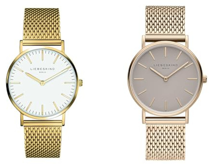 Liebeskind Damen Analog Quarz Uhr mit Edelstahl, IP Gold-weiß & DamenArmbanduhr Analog Quarz Edelstahl LT-0170-MQ