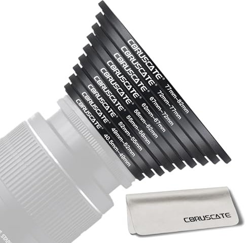 9 Stück (40.5~82mm) Filterring Adapter-Set,Filter-Metall-Trittringe für alle Marken,UV ND CPL 40.5-49mm,49-52mm,52-55mm,55-58mm,58-62mm,62-67mm,67-72mm,72-77mm,77-82mm+Objektivreinigungstuch