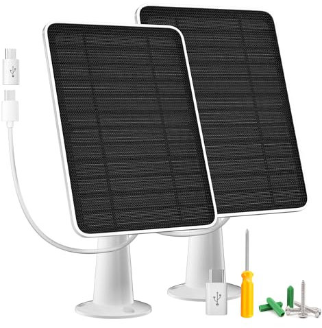 Lot de 2 chargeurs de panneau solaire compatibles avec caméra Arlo Essential Outdoor/Essential Spotlight XL (2e génération), panneaux solaires 5 W avec câble micro USB-C étanche IP65 de 3 m et support