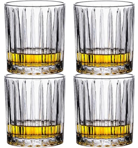Vasos de whisky de cristal, juego de 4 cristales soplados a mano sin plomo, perfectos para whisky, bourbon, Manhattans, Old Fashioned's, cóctel (320 ml)
