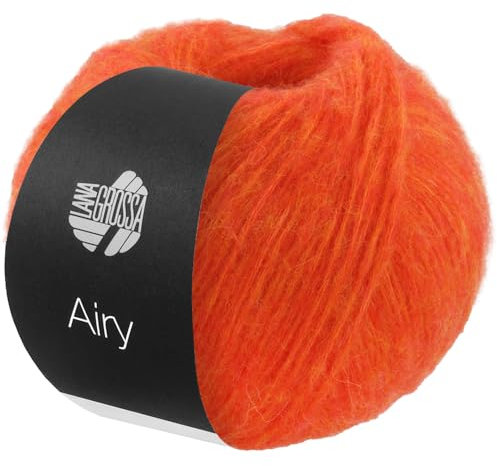 LANA GROSSA Airy | Flauschige Netzgarnstruktur aus 40% Baumwolle gefüllt mit 18% Merino- und 42% Baby Alpaka Fasern | Handstrickgarn | 50g Wolle zum Stricken & Häkeln | 170m GarnFB 17