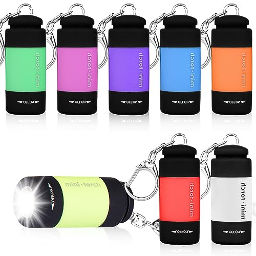 8 Stücke Mini LED Taschenlampe, Taschenlampe USB Wiederaufladbare, IPX8 kleine Wasserdicht Taschenlampen mit Schlüsselanhänger, kindertaschenlampen für Camping, Grillen, Outdoor, Dringend.